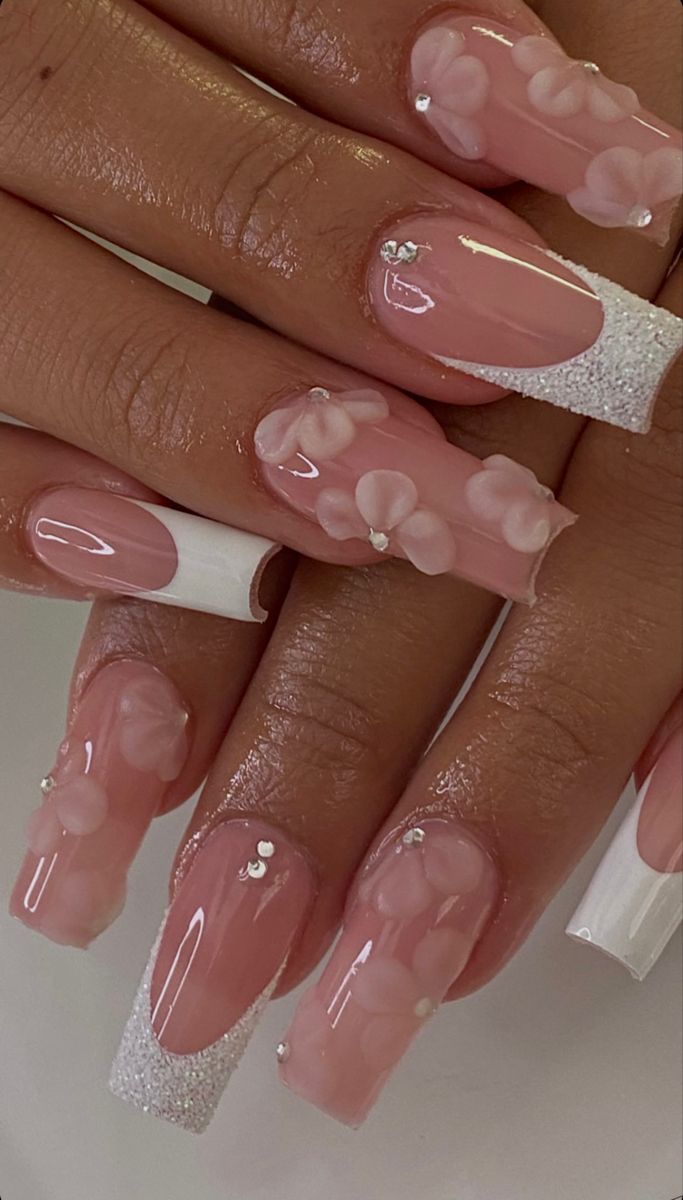 @herprettysets High Tea Nails, Summer Wedding Nails Guest, Pink Quinceanera Nails, Pink Quince Nails, Pink Acrylic Nail Designs, Light Pink Acrylic Nails, Soft Nail, Quinceanera Nails, Baby Pink Nails