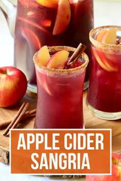 apple cider sangria with cinnamon sticks and apples