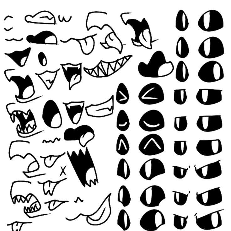 a set of different shapes and sizes of mouthy eyes, lips, and mouths