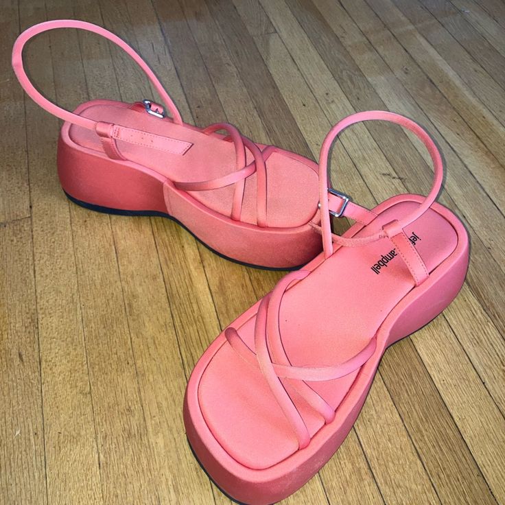 Jeffrey Campbell Glow Up Sandal Never Worn Coral Colored, Size 9.5 But Runs Small (They Fit Me Fine As A Size 8/8.5) Perfect For Wedding Season Or Just Fun In The Sun #Jeffreycampbell #Y2k #Platformsandal #Hotgirlsummer Eva Sandals With Heel Strap And Round Toe, Round Toe Synthetic Sandals With Heel Loop, Closed Toe Sandals With Heel Strap And Eva Material, Summer Synthetic Slingback Sandals With Padded Heel, Pink Round Toe Slingback Sandals For Summer, Pink Open Toe Eva Sandals, Pink Open Toe Sandals In Eva, Trendy Pink Slingback Sandals With Round Toe, Synthetic Platform Slingback Sandals With Round Toe