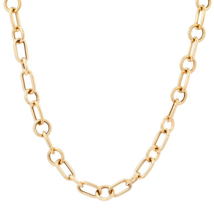 Oval & Round Mixed Link Chain Luxury Oval Tarnish Resistant Chain Necklace, Luxury Oval Link Brass Chain Necklace, Yellow Gold Oval Link Rolo Chain Necklace, Yellow Gold Necklace With Oval Link Rolo Chain, Gold Oval Rolo Chain Necklace, Yellow Gold Chunky Chain Jewelry With Oval Links, Modern Jewelry With Rolo Chain And Oval Links, 14k Gold Oval Link Cable Chain Necklace, Classic Chain Necklace With Rectangular Rolo Links