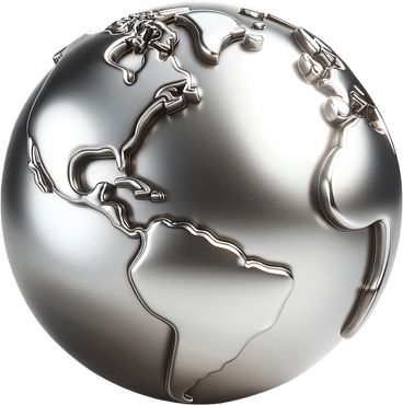 a shiny silver globe on a white background