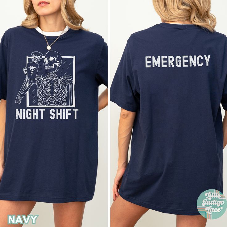 Funny Night Shift Nurse shirt for the ER crew! This classic unisex jersey short sleeve tee fits like a well-loved favorite. Please refer to the size chart for the most accurate sizing. You can size up 2x sizes for that t-shirt dress style too. -100% Airlume combed and ringspun cotton - Runs true to size ♡ DISCLAIMERS: - Colors may vary depending on the device you are viewing them on This item is made especially for you as soon as you place an order so it can take a little longer to deliver it to Graphic Print Crew Neck Top For Sleep, Crew Neck Sleep Top With Graphic Print, Graphic Print Sleep Tops With Crew Neck, Cotton Short Sleeve Sleep T-shirt, White Graphic Print Sleep T-shirt, Short Sleeve Letter Print Sleep Top, Short Sleeve Sleep Top With Letter Print, Short Sleeve Tops With Letter Print For Sleep, Relaxed Fit Crew Neck Sleepwear T-shirt