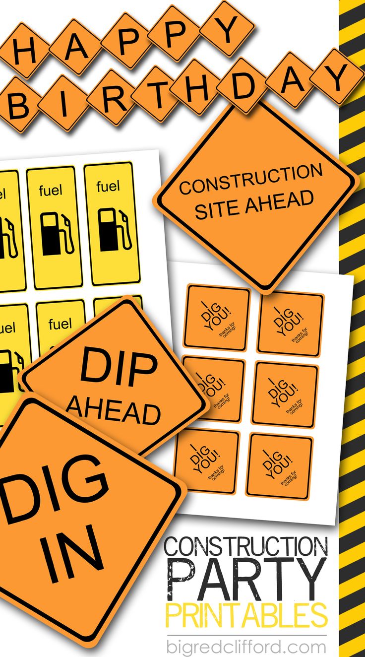 construction signs and stickers for kids to make their own birthday cards or party decorations