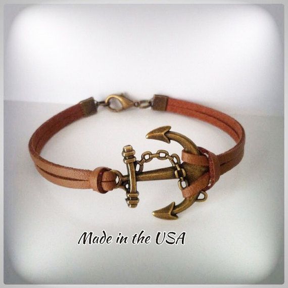 Leather Anchor bracelet Anchor jewelry Nautical by QberryCreations Handmade Adjustable Nautical Bracelets, Handmade Nautical Adjustable Bracelets, Nautical Anchor Bracelets As Gift, Adjustable Nautical Style Jewelry For Gifts, Vintage Adjustable Charm Bracelet For Everyday, Nautical Anchor Bracelet As Gift, Nautical Style Adjustable Jewelry Gift, Nautical Anchor Bracelet Gift, Adjustable Nautical Bracelets For Everyday