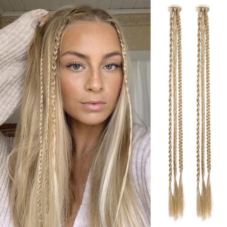 PRICES MAY VARY. 🎀【Add Extra Interest to Hair】2PCS clip in braid hair extensions of 22 inches 64g in total and made from premium heat-friendly synthetic fiber, natural soft just like your own hair, no one will notice your hair secret; Each package includes: set of 2 hair clips with synthetic braids, 3 braids on each hair clip, 6 braids total. 🎀【Easy to use】: Clip in braid hair extensions, each with individual clips, seamless design on the front, slim and invisible; Metal clip design on the bac Braid Hair Extensions, Small Box Braids, Halloween Hair Clips, Hair Secrets, Twist Braid, Hairpieces For Women, Box Braid, Medium Blonde, Braids With Extensions