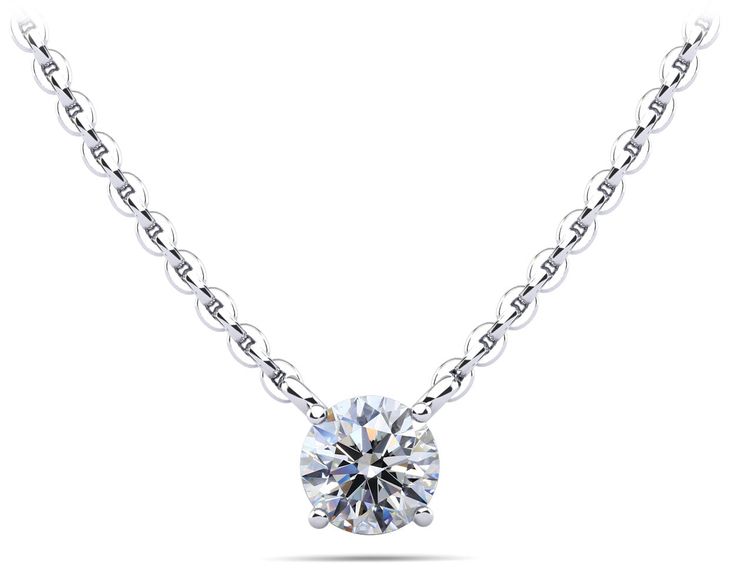 a diamond necklace on a chain with the center stone in white gold plated sterling steel