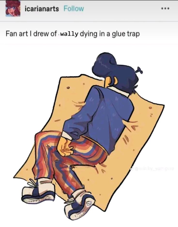 an image of a person laying down on a blanket with the caption'fan art i drew of wall dying in a glue trap