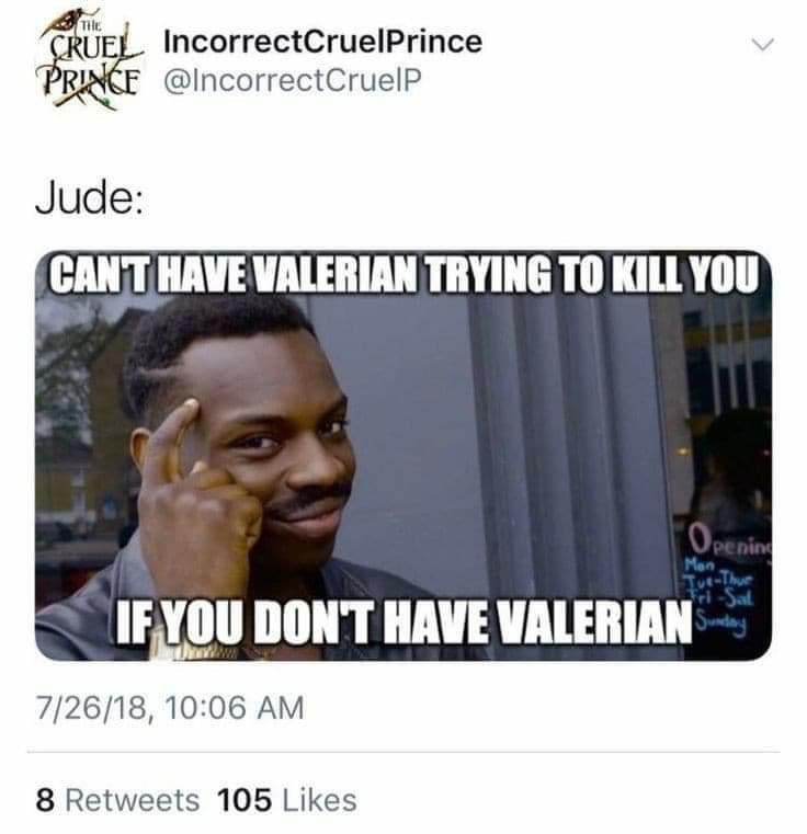 a man talking on a cell phone with the caption judge can't have valerian trying to kill you if you don't have valerian