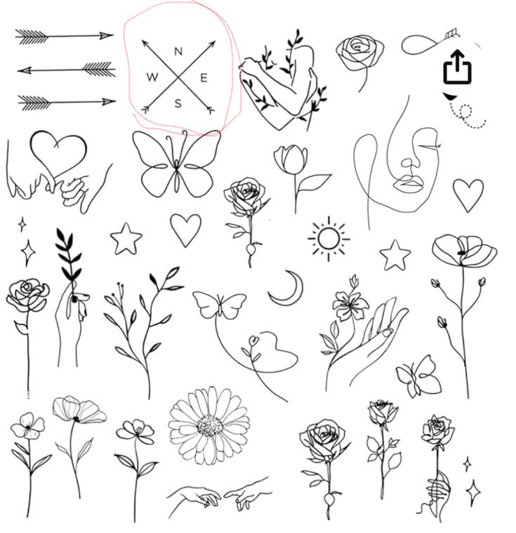 various hand drawn flowers and arrows