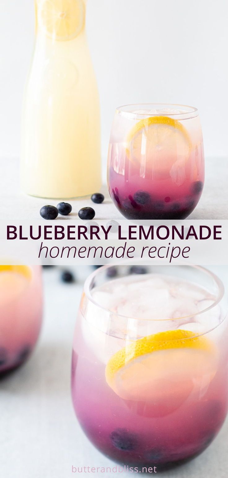 blueberry lemonade homemade recipe in glasses