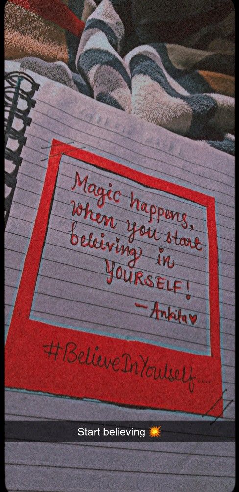 someone is writing on a notepad with the words magic happens when you stone believing in yourself