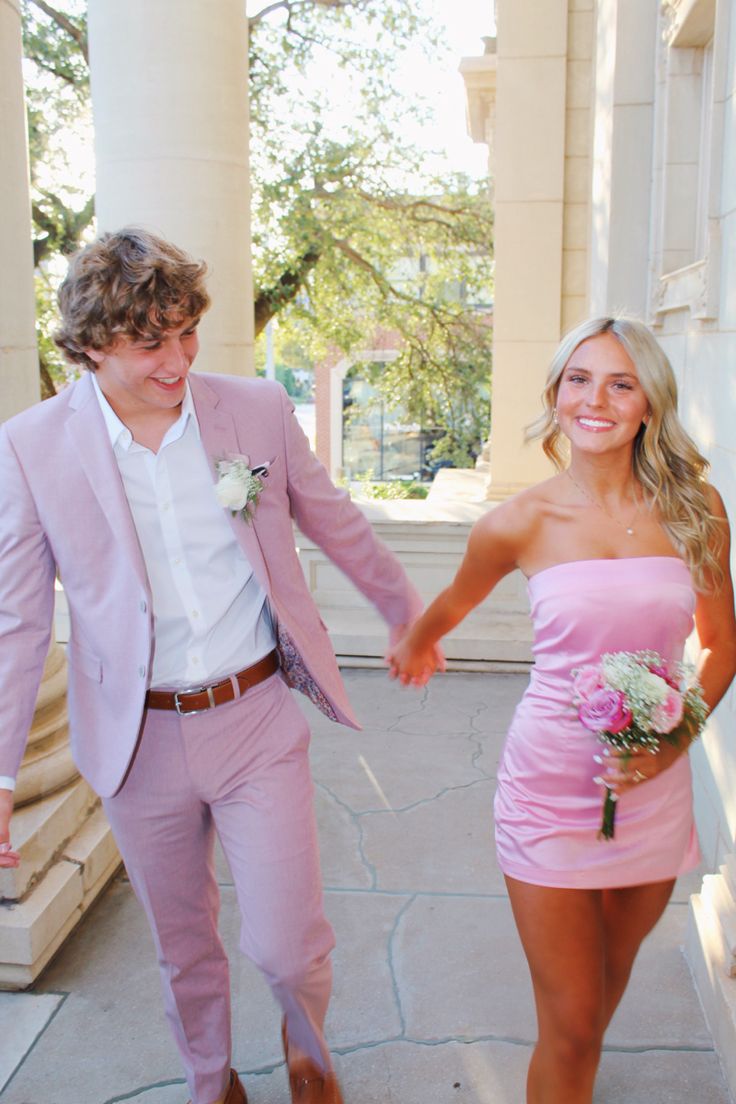 Pink Men Outfit Formal, Couple Hoco Poses Funny, Homecoming With Date, Cute Hoco Couple Poses, Hoco Posses With Bf, Hoco Pictures With Date, Homecoming Photo Poses Couple, Hoco Couple Picture Poses, Hoco Pic Ideas With Date