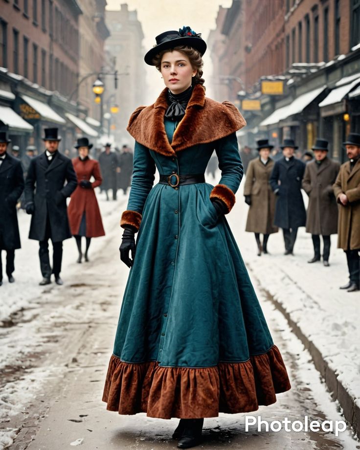 Late 19th Century Russian Fashion, Fashion Through The Centuries, 1900s Winter Fashion, Steampunk Winter Outfit, 18th Century Winter Fashion, 1800s Winter Fashion, Victorian Winter Dress, Edwardian Winter Fashion, Victorian Christmas Outfit