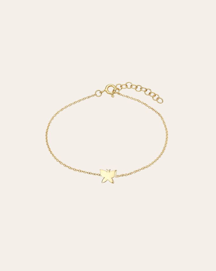 Beautifully handcrafted 14k gold tiny butterfly bracelet available in yellow, white, and rose gold. Perfect solo or stacked, a fun and timeless everyday bracelet. Made in L.A. Size of Butterfly: Approx. 5mm Total Weight: Approx. 1 gram Ships in 4-8 business days Rush orders ship in 2-5 business days Comes gift ready in a custom Zoe Lev jewelry box. *Eligible for return, per our policy. See here for details. Dainty Butterfly Charm Bracelets For Gift, Dainty Butterfly Charm Bracelets As Gifts, Dainty Butterfly Charm Bracelet Gift, Elegant Yellow Gold Bracelet With Butterfly Charm, Tiny Butterfly, Custom Jewelry Box, Everyday Bracelet, Baby Bracelet, Tiny Star