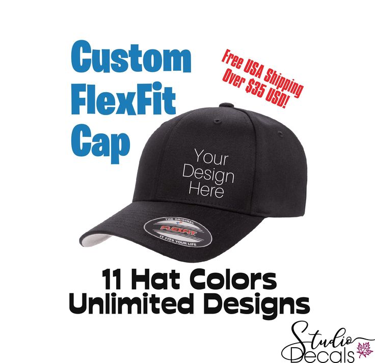 "This listing is for (1) custom designed FlexFit baseball hat. Ensure that you check out all the pictures and description before ordering! Standard location for the design is PANEL 1 if you would like a different panel enter which panel in the personalization box.  You order includes (1) design applied to (1) panel of the hat. You may NOT have your design cross panel seam, we have alternative hat models where the design can be centered.  If you would like multiple panels to have designs please c Custom Baseball Hats, Flex Fit Hats, Custom Caps, Custom Hats, Baseball Hat, Heat Transfer Vinyl, Fitted Hats, Trucker Cap, Baseball Cap