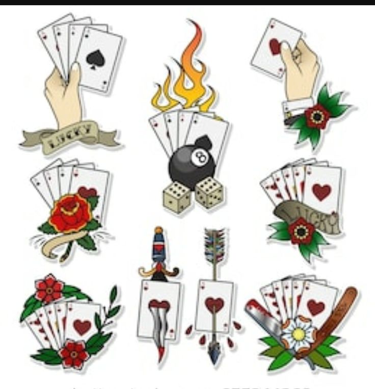 an image of playing cards and tattoos on a white background with text that says, i love playing cards