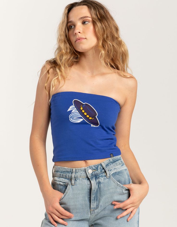 Hype And Vice Ucsb Tube Top. Graphic Screened On Front. Made With A Double Layer Of Ultra Soft Cotton Spandex. Sleeveless. Cropped Length. 95% Cotton, 5% Spandex. Machine Wash. Imported. Model Is Wearing A Size Small. Model Measurements:height: 5'7" Bust: 29"waist: 22"hips: 34.5" Stretch Elastane Strapless Tank Top, Stretch Strapless Elastane Tank Top, Strapless Stretch Elastane Tank Top, Strapless Elastane Tank Top, Trendy Strapless Elastane Tops, Stretch Elastane Tube Top, Casual Elastane Tank Crop Top, Blue Stretch Cotton Tube Top, Summer Elastane Tube Top