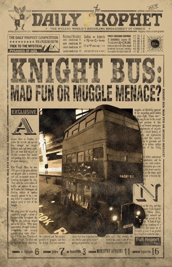 an old newspaper with the words knight bus mad fun or muggle menace?