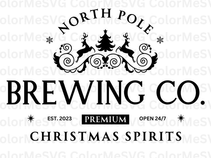 the north pole brewing co christmas spirits logo is shown in black and white on a white background