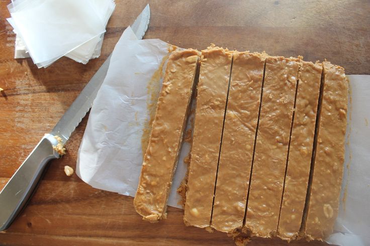 the peanut butter fudge is cut into pieces and ready to be served on the table