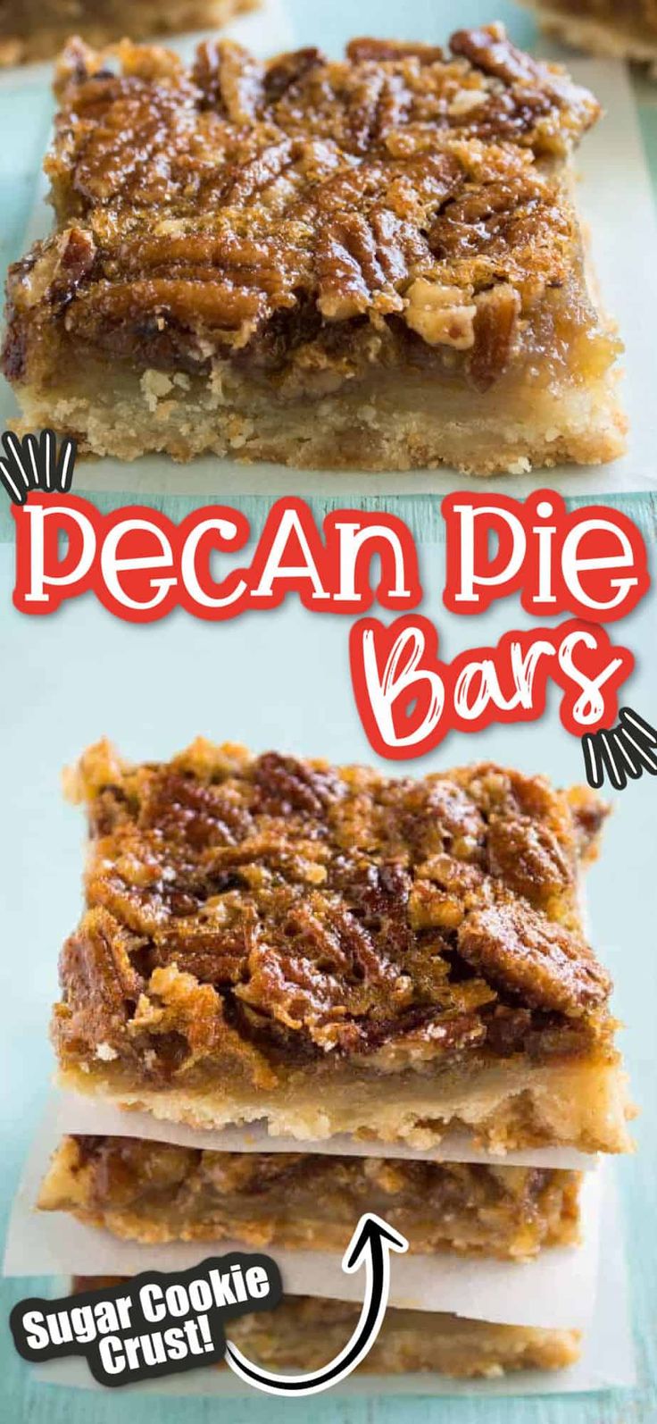 pecan pie bars stacked on top of each other