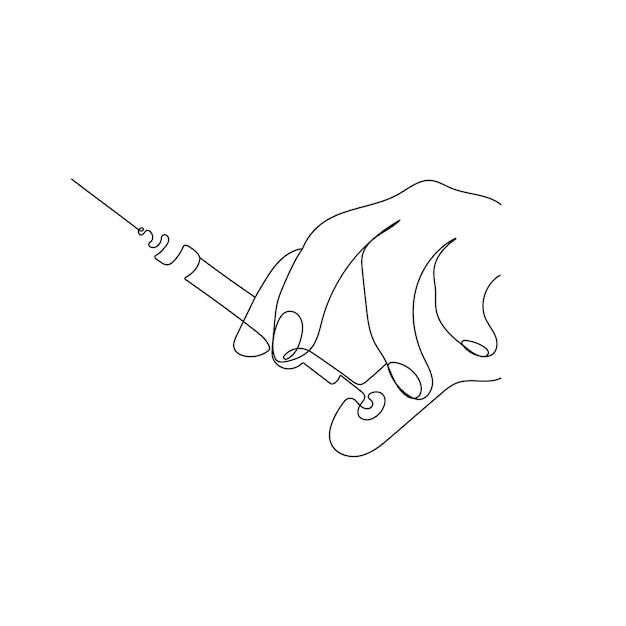 a line drawing of a hand holding a needle