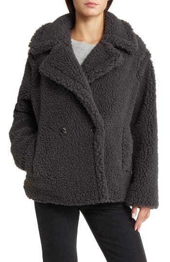 Delightfully soft teddy faux shearling makes this double-breasted coat a favorite choice for temperature dips. 28" length (size Medium) Notched lapels Lined 100% polyester Dry clean Imported Short Teddy Coat, Faux Fur Hooded Coat, Textured Coat, Faux Shearling Coat, Soft Teddy, Wardrobe Edit, Teddy Coat, Shearling Coat, Double Breasted Coat