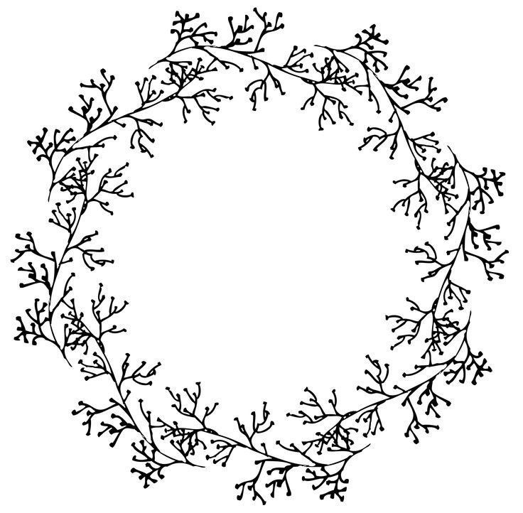 a circular frame made up of branches with leaves on the top, vintage line drawing or engraving illustration