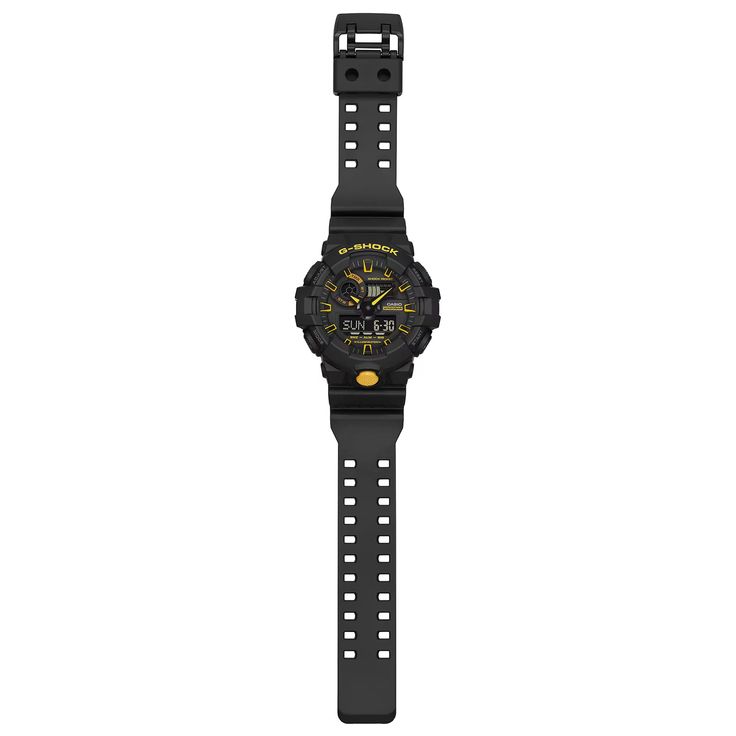 Available to Order (Orders Placed Today Will Ship in 3-5 Business Days) Turn heads and grab attention with a rugged timepiece boasting a bold, eye-catching black and yellow color scheme. Tough, yet stylish designs feature basic black, accented with touches of the bright yellow used for emergency rescues and safety signs. A cool, versatile look that complements both casual and work styles. Case size (L× W× H) 57.5 × 53.4 × 18.5 mm Weight 69 g Case and bezel material Resin Band Resin Band Construc Black Sports Watch Shock Resistant, Black Shock Resistant Watches For Sports, Black Shock Resistant Sports Watch, Black Shock Resistant Watches For Outdoor Activities, Functional Black Shock Resistant Watches, Black Shock Resistant Digital Watch For Outdoor, Black Chronograph Watch Accessories For Outdoor Activities, Black Shock Resistant Watch Accessories For Outdoor, Functional Black Shock-resistant Digital Watch