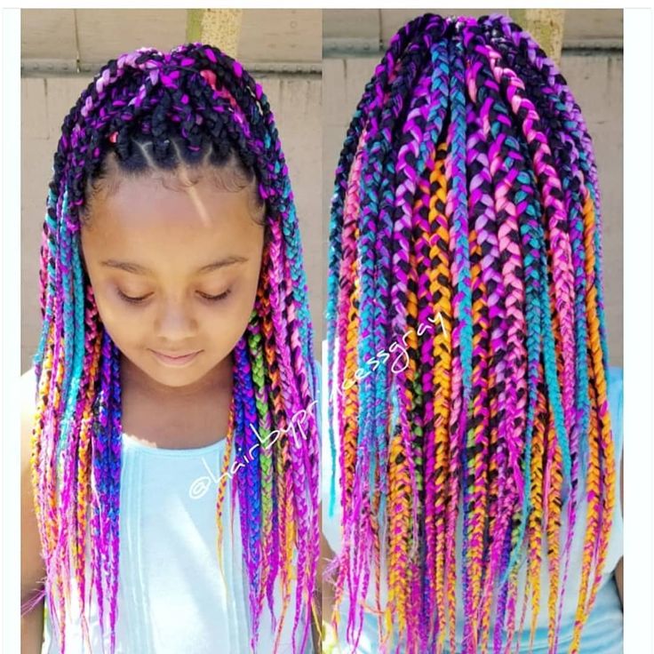 My Blackhair_Flair 🖤 on Instagram: “@hairbyprincessgray summerhair 🌞🌞🌞 . . . #hairinspiration #fauxlocs #locs #braids #hairbraider #twists #feedins #cornrows #neat…” Rainbow Box Braids, Braids Hairstyles For Kids, Colorful Braids, Kids Box Braids, Rainbow Braids, Blonde Box Braids, Lil Girl Hairstyles, Kid Braid Styles, Jumbo Box Braids