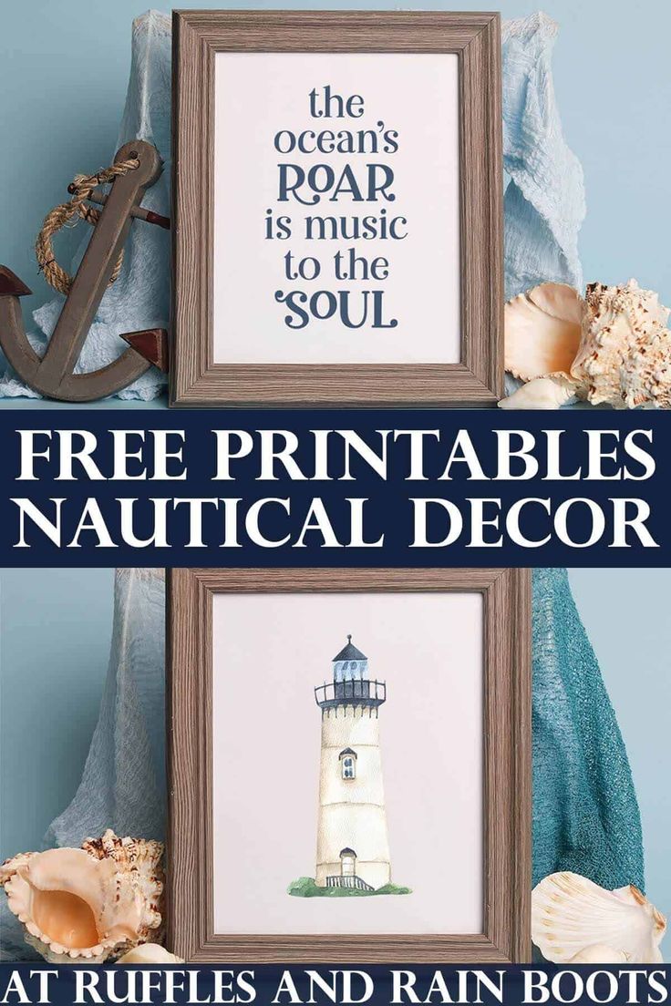 two framed pictures with the words free printables nautical decor at ruffles and rain boots