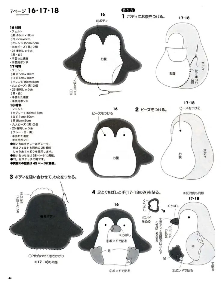 the instructions for how to make an adorable penguin with long hair and tail, in japanese