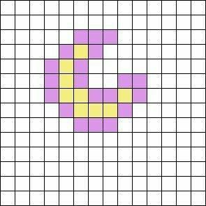 a cross stitch pattern with squares in purple and yellow on the center, as well as two