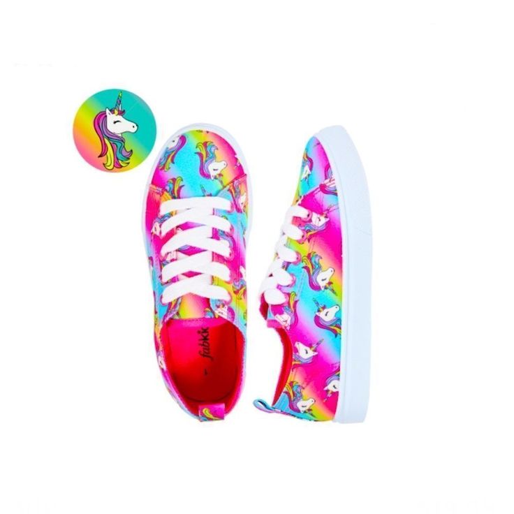 The Eye-Catching Print On These Lace-Up Sneakers Feature A New Unicorn Design With Colors Galore! Even Her Horn And Mane Are Rainbow! Includes A Back Pull-On Loop For Easy On And Off. Playful Low-top Rainbow Sneakers, Playful Rainbow Low-top Sneakers, Cute Multicolor Low-top Sneakers, Cute Multicolor Non-slip Sneakers, Playful Purple Low-top Sneakers, Fun Lace-up Sneakers For School, Cute Purple Round Toe Sneakers, Cute Multicolor Sneakers For School, Cute Purple Sneakers For School