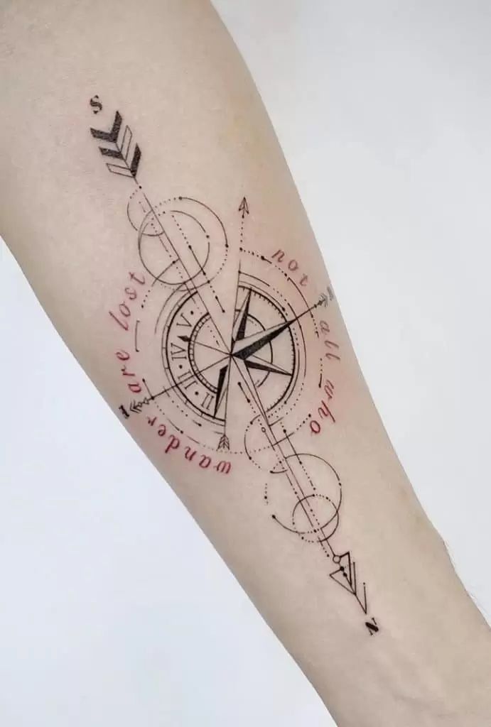 a compass tattoo on the arm