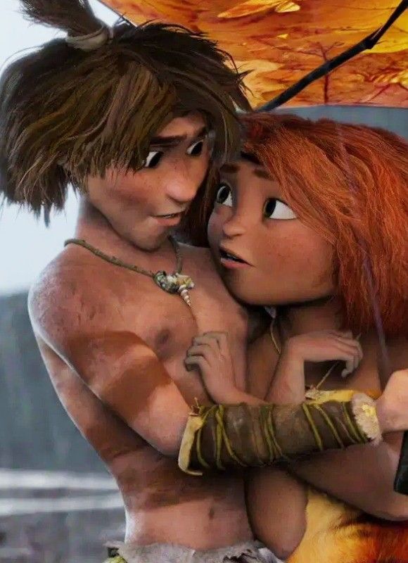 two people are hugging under an umbrella in the animated version of dreamworks's brave