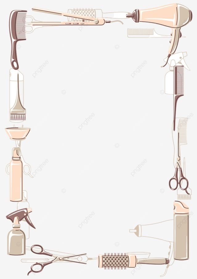 a set of hairdryers and combs on a white background with space for text