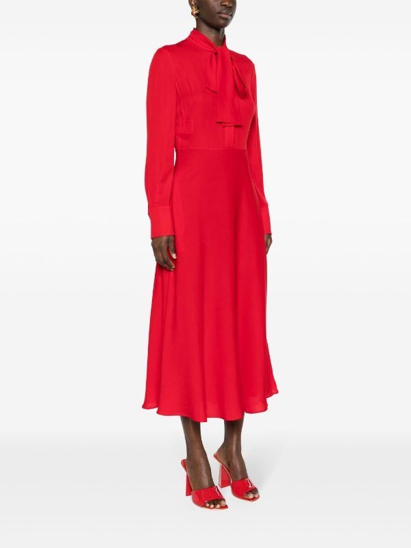 Valentino Garavani tie-fastening Silk Midi Dress - Farfetch Valentino Ready To Wear, Lawyer Fashion, Versace Outfit, Crimson Red, Skirt Long, Silk Midi Dress, Office Dresses, Red Midi Dress, Red Silk