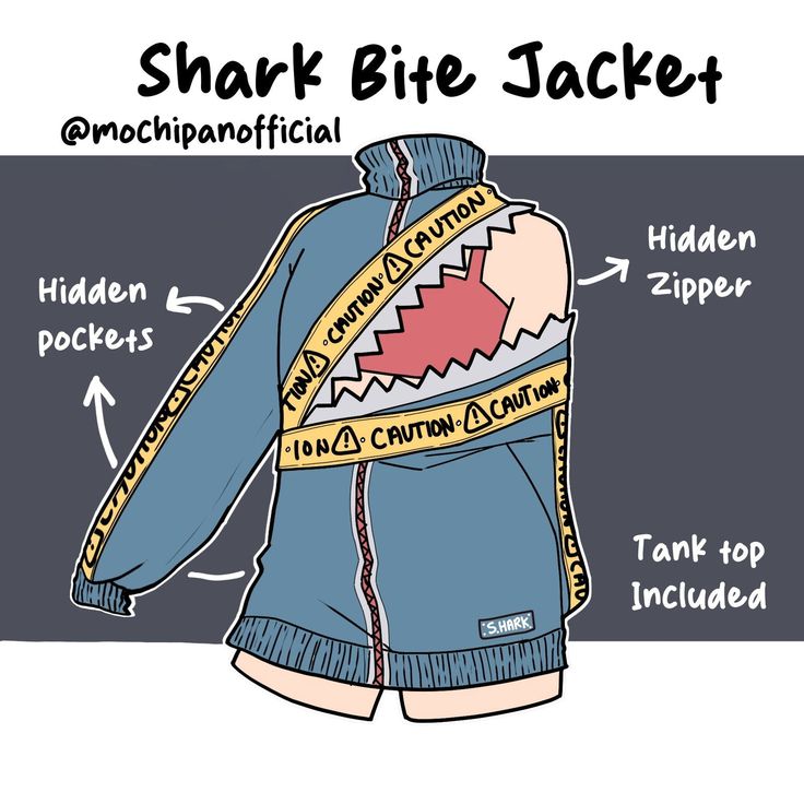 the shark bite jacket is labeled in different languages