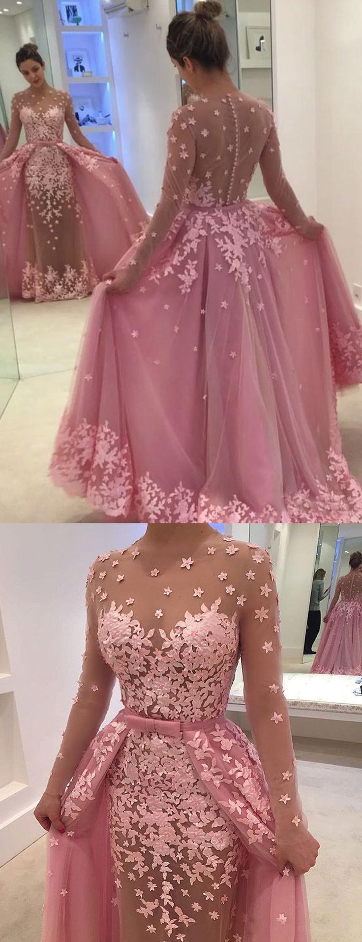 Dusty Rose Gown With Amazing Detail. Illusion Dress Prom, Dusty Rose Dress, فستان سهرة, Dress Dusty, Beauty Dress, Satin Prom Dress, Prom Dresses With Sleeves, Evening Party Dress, Trendy Dresses