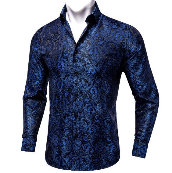 Shirt shirt S   - Sophisticated Gentlemen Elegant Blue Slim Fit Top, Elegant Slim Fit Blue Shirt, Elegant Blue Slim Fit Shirt, Elegant Summer Shirt With Paisley Print, Classic Long Sleeve Paisley Print Shirt, Classic Long Sleeve Shirt With Paisley Print, Elegant Black Paisley Print Tops, Formal Paisley Print Tops For Spring, Formal Long Sleeve Paisley Print Shirt