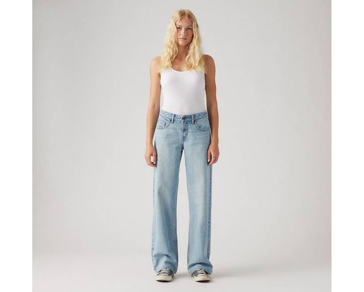 Low rise is here to stay;and our super-flattering Low Loose jeans prove it. Cut with a baggy fit, a versatile low rise and a wide, straight leg, they're a throwback Y2K style that's subtle enough to wear every day. Baggy low rise jeans inspired by early aughts style Features a straight, wide leg A loose, relaxed fit that's slim through the hip and thigh This pair runs a bit small. We suggest buying one or two sizes up. Ribcage Jeans, Light Wash Levis, Dad Jeans, Levi’s Jeans, Relaxed Jeans, Chino Jeans, Loose Jeans, Tapered Jeans, Low Rise Jeans