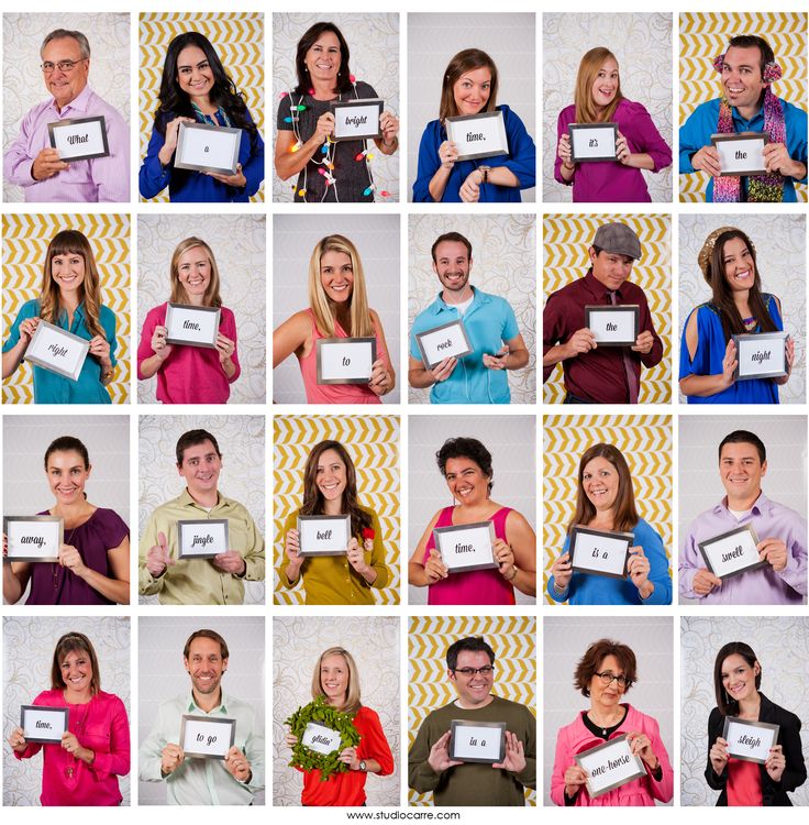 a collage of people holding up different frames with the same image on them and smiling at the camera