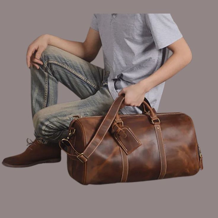 Leather Satchel Luggage For Trips, Brown Leather Luggage, Casual Large Capacity Leather Laptop Bag, Casual Leather Laptop Bag With Large Capacity, Leather Travel Bag For Trip, Leather Shoulder Bag Luggage For Daily Use, Casual Everyday Leather Luggage, Brown Casual Luggage With Sleeve, Large Capacity Leather Satchel For Trips