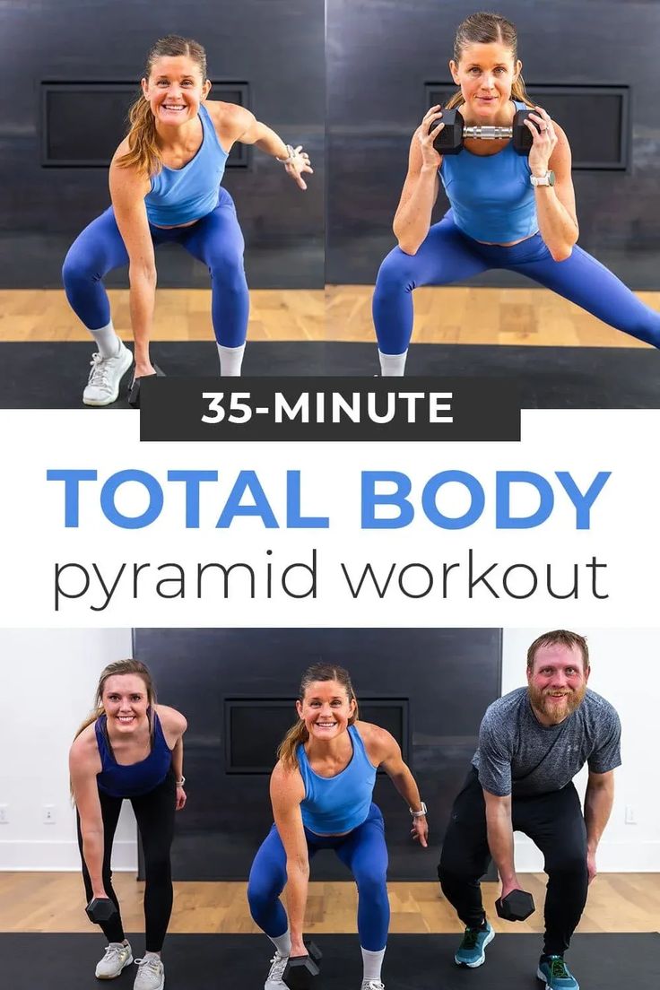 the total body pyramid workout is shown in three different poses