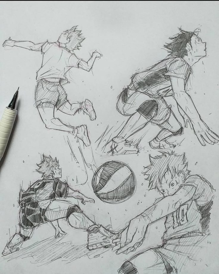 some sketches of people playing with a ball