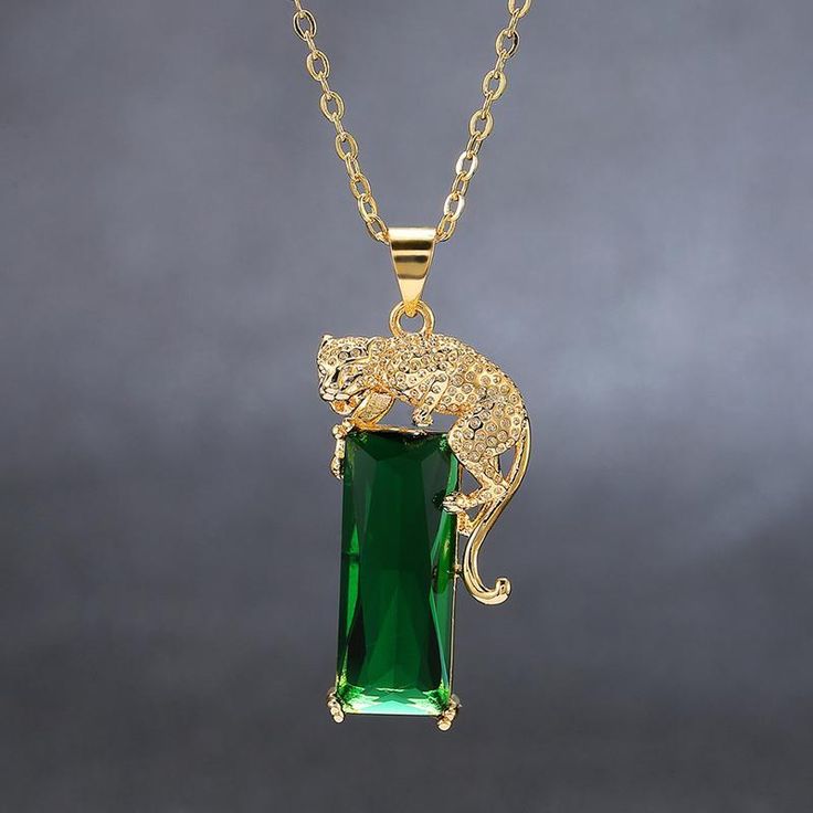 Metallic Emerald Leopard Crystal Pendant - AtPerry's Healing Crystals Emerald Necklace, Green Crystal, Gemstone Necklace Pendant, Unisex Jewelry, Stainless Steel Pendant, Emerald Gemstone, Van Cleef, Pendant Design, Green Crystals