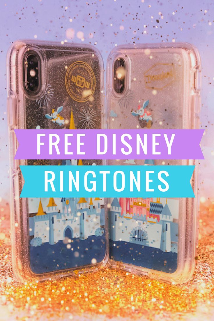 an iphone case with the words free disney ringtones on it in front of a glitter background