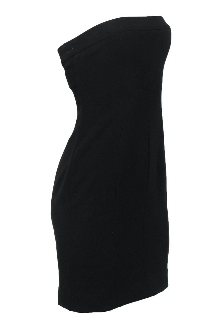 Keep it classic in this LBD from Moschino! The timeless fashion staple is given a sexy twist in a bodycon silhouette. Let this sultry frock be your next go-to closet favorite. Whether you're off to the club or a cocktail party, you'll rock this dress with sky high heels and a bold red lip. Size 6 Shell: 64% Triacetate, 36% Polyester Lining: 85% Rayon, 15% Spandex Concealed back zipper Lined Bodycon silhouette Straight neckline Sleeveless, strapless Bust 32" Waist 32" Total length 28" Black Strapless Bodycon Dress, Strapless Bodycon Dress, Bold Red Lips, Buy Shoes Online, Red Lip, Size 6 Dress, Sky High, The Club, Touch Up